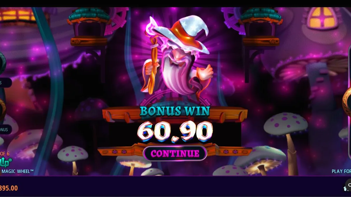 Tampilan visual slot Fire Gnomes 2 Magic Wheel dengan tema jamur dan gnome